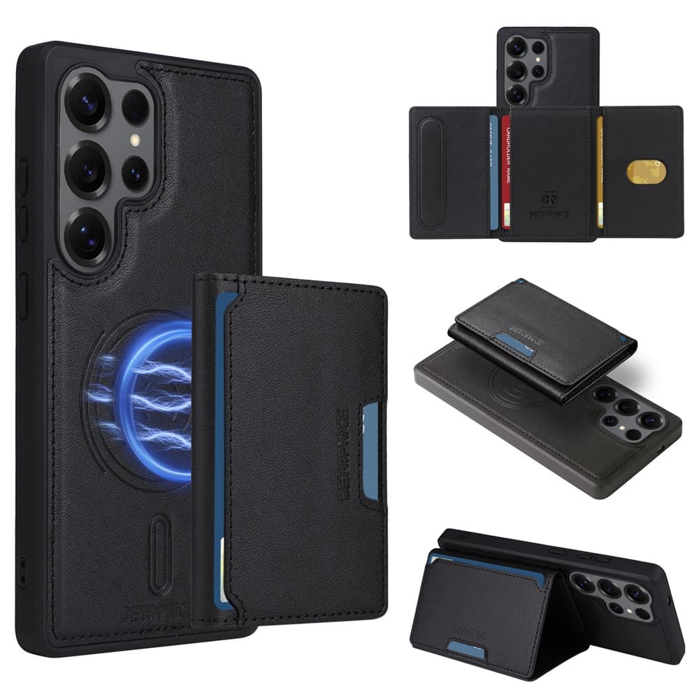 Samsung Galaxy S25 Ultra - BETOPNICE Case Leather With Wallet Black